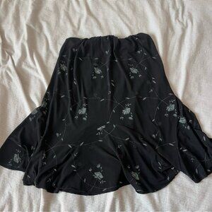 Vintage Black Floral A-Line Skirt